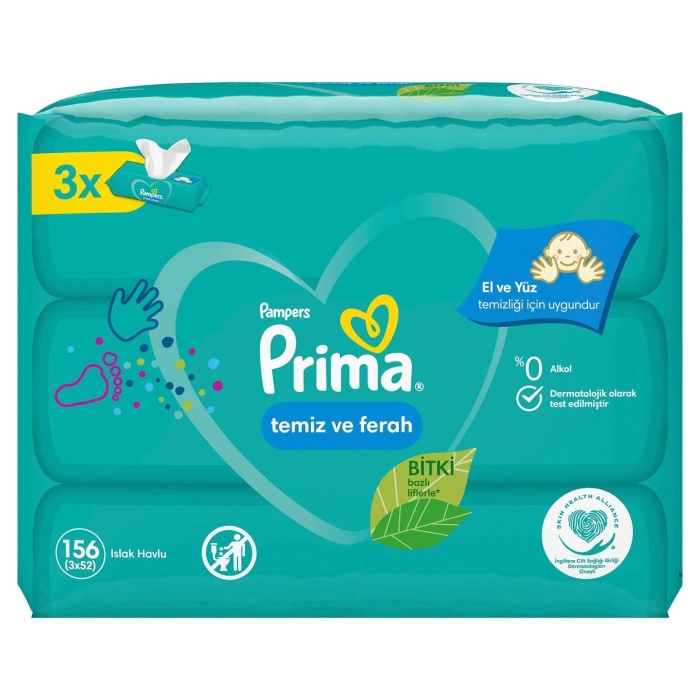 Prima Temiz ve Ferah Bebek Islak Mendil 3x52 Adet