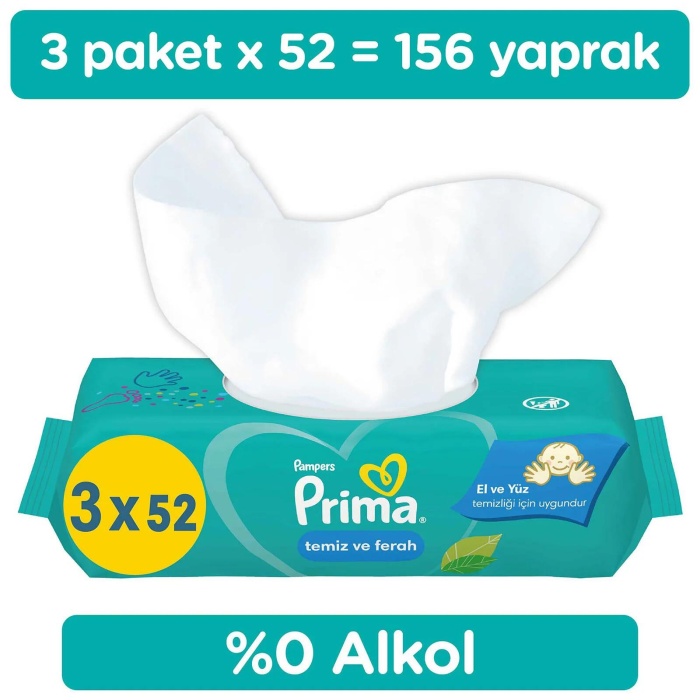Prima Temiz ve Ferah Bebek Islak Mendil 3x52 Adet