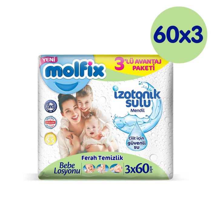 Molfix İzotonik Sulu Bebek Islak Mendil 3x60 Adet