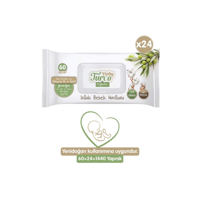 Baby Turco Doğadan Yenidoğan Bebek Islak Mendil 24x60 Adet