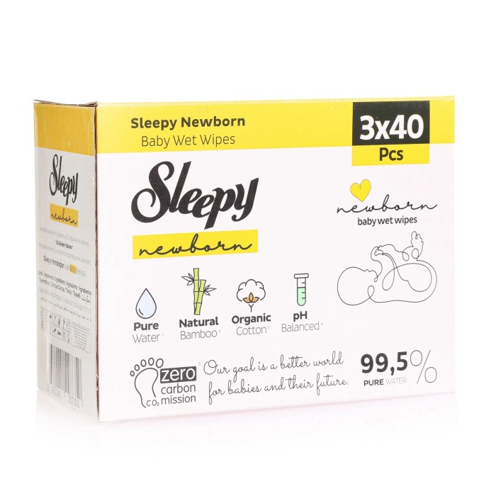 Sleepy Natural Ultra Hassas Yenidoğan Bebek Islak Mendil 3x40 Adet