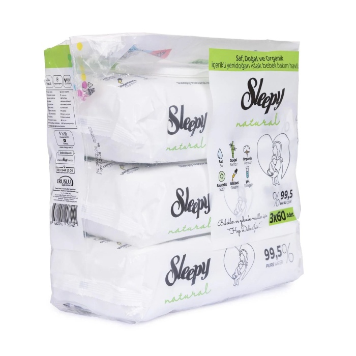 Sleepy Natural Ultra Hassas Bebek Islak Mendil 3x60 Adet
