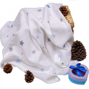 Sema Baby Çok Amaçlı Müslin Örtü 100x80 cm - Mavi Yıldız 8682476853131