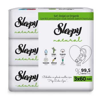 Sleepy Natural Ultra Hassas Bebek Islak Mendil 3x60 Adet