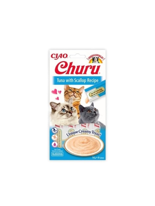 Inaba Churu Cream Ton Balıklı Ve Deniz Taraklı Sıvı Kedi Ödül Maması 14 gr 4 Adet