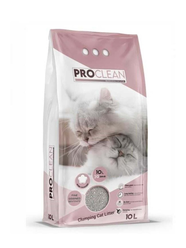 ProClean Topaklanan Bebek Pudra Kokulu Kalın Taneli 10 lt Bentonit Kedi Kumu