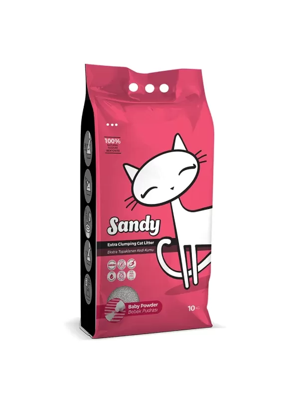 Sandy Bebek Pudralı Ultra Topaklanan İnce Taneli 10 kg Sodyum Bentonit Kedi Kumu