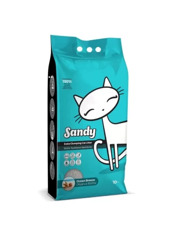 Sandy Okyanus Esintisi Ekstra Topaklanan İnce Taneli 10 kg Sodyum Bentonit Kedi Kumu