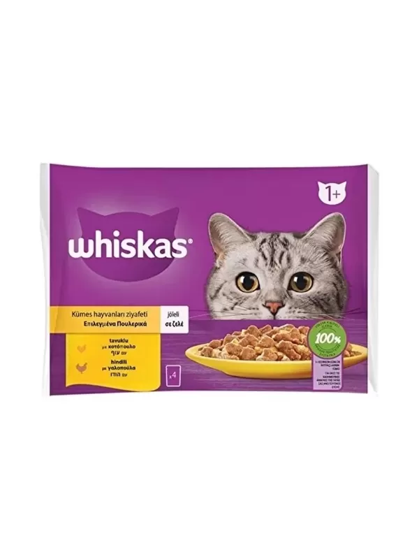 Whiskas Pouch Jöleli Tavuklu ve Hindili 85 gr 4lü Paket Yetişkin Yaş Kedi Maması