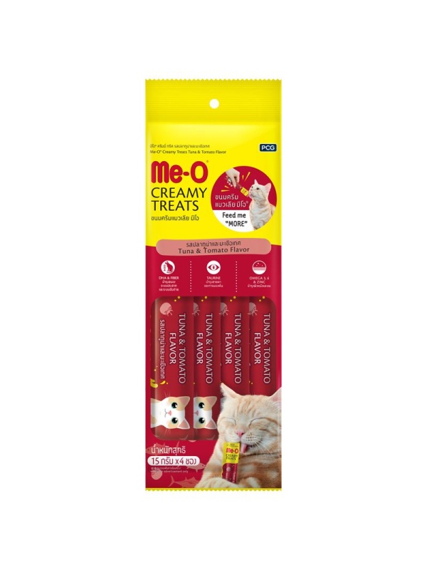 Me-O Creamy Treats Ton Balıklı ve Domatesli 4x15 gr Sıvı Kedi Ödül Maması