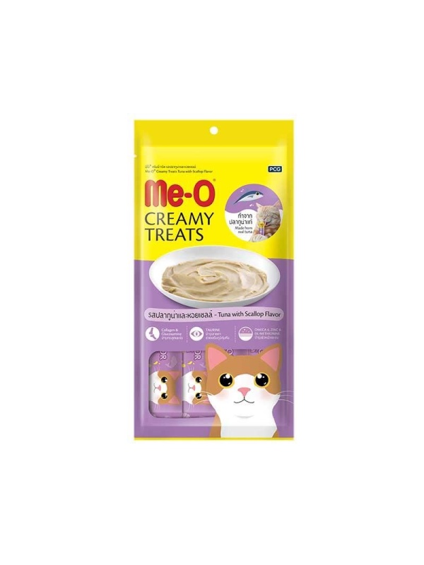 Me-O Creamy Treats Ton Balıklı ve Deniz Taraklı 4x15 gr Sıvı Kedi Ödül Maması