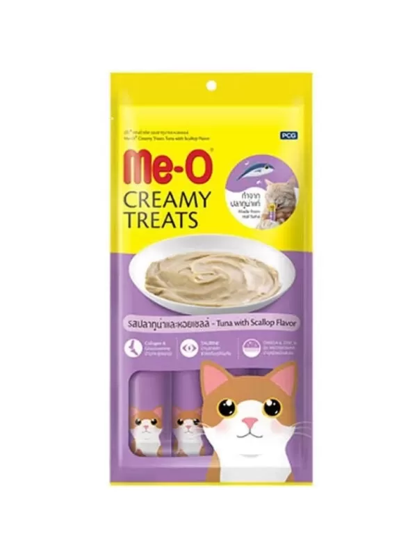Me-O Creamy Treats Ton Balıklı ve Deniz Taraklı 4x15 gr Sıvı Kedi Ödül Maması