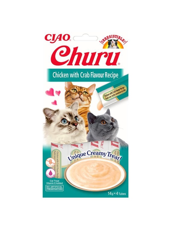 Inaba Ciao Churu Cream Tavuklu ve Yengeçli 4x14 gr Sıvı Kedi Ödül Kreması