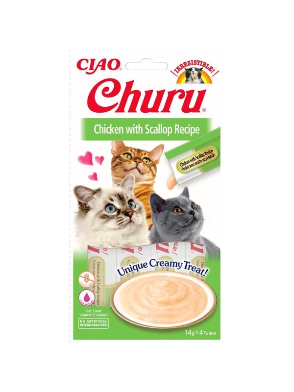 Inaba Ciao Churu Cream Tavuklu ve Deniz Taraklı 4x14 gr Sıvı Kedi Ödül Kreması