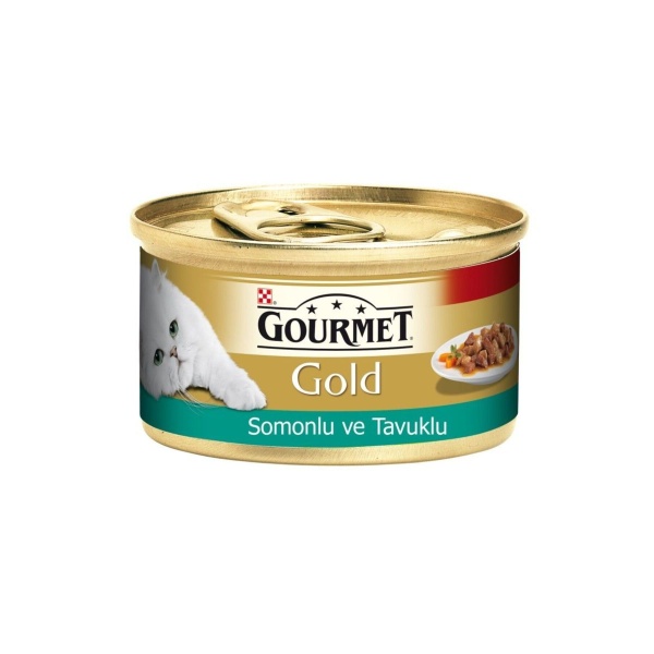 Gold Parça Etli Somonlu Ve Tavuklu Yetişkin Kedi Konserve Yaş Maması 85 gr