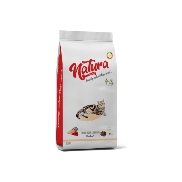 Natura Düşük Tahıllı Somonlu Hamsili ve Böğürtlenli 2.25 kg Kısırlaştırılmış Yetişkin Kedi Maması