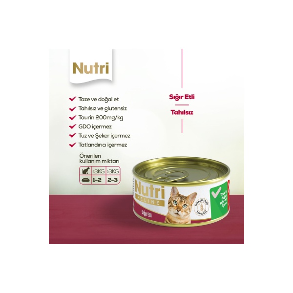 Yetişkin Kediler için Sığır Etli 85gr Tahılsız Yaş Mama