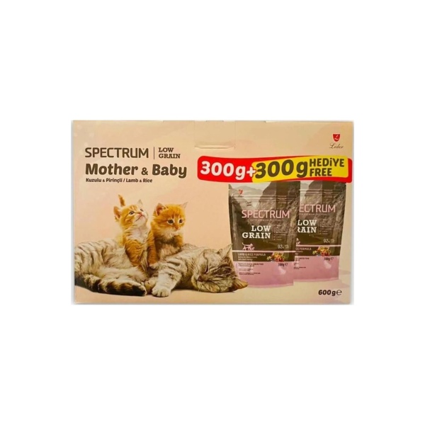Spectrum Düşük Tahıllı Mother & Baby 300 gr 2li Paket Kuzu Etli ve Pirinçli Kedi Maması