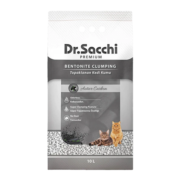 Dr. Sacchi Süper Emici Aktif Karbonlu İnce Taneli 10 lt Bentonit Kedi Kumu