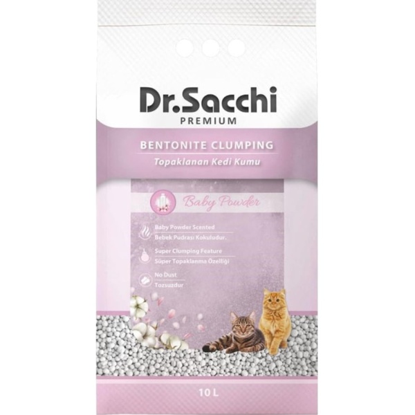 Dr. Sacchi Bebek Pudralı Topaklanan 10 lt Bentonit Kedi Kumu