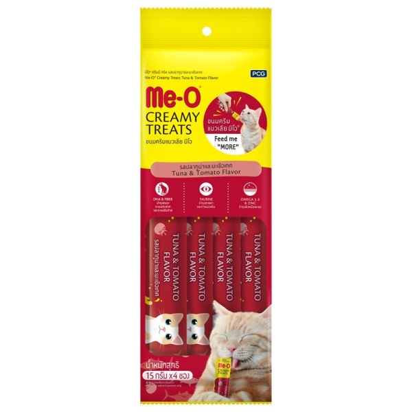 Me-O Creamy Treats Ton Balıklı ve Domatesli 4x15 gr Sıvı Kedi Ödül Maması