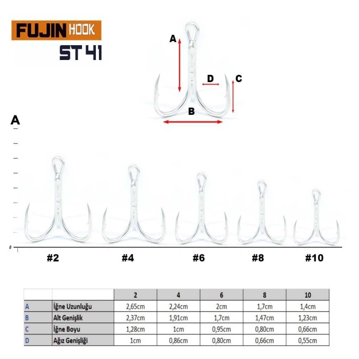 Fujin ST41 Üçlü Maket Balık İğnesi Nickel #4 numara