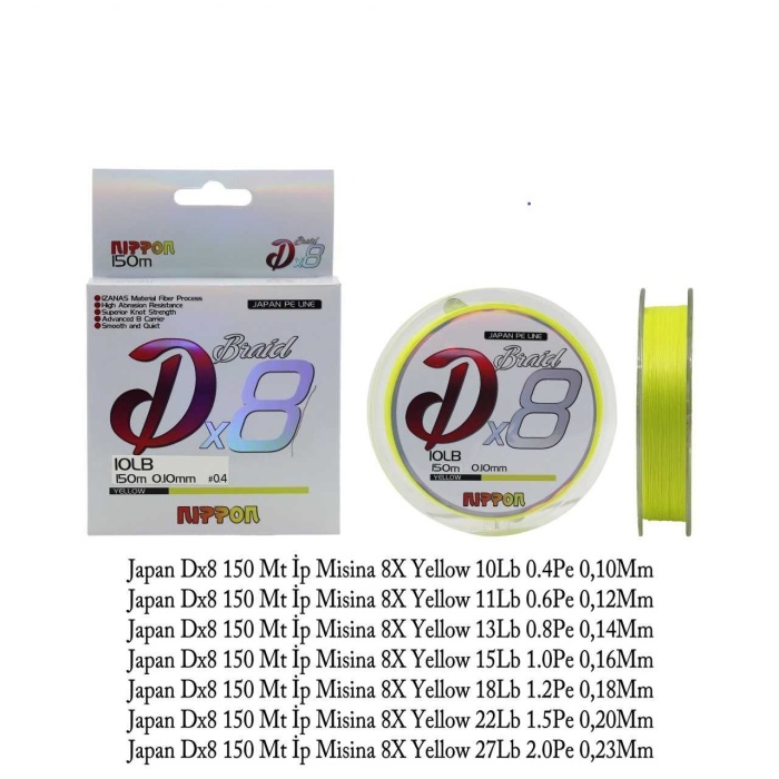Nippon Japan Dx8 150 Mt İp Misina 8X Yellow 0,16 mm