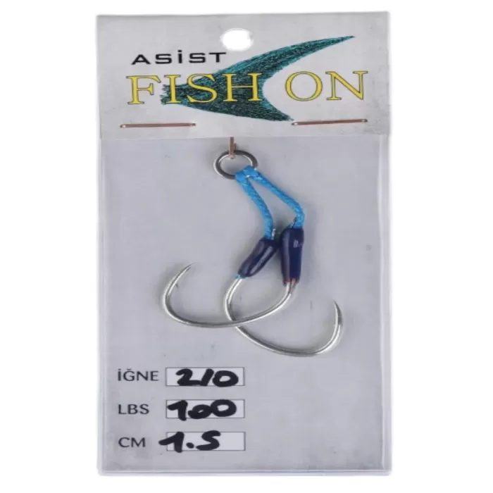 fish on asist iğne 2/0 numara iğne/1,5 cm /100 lb mor