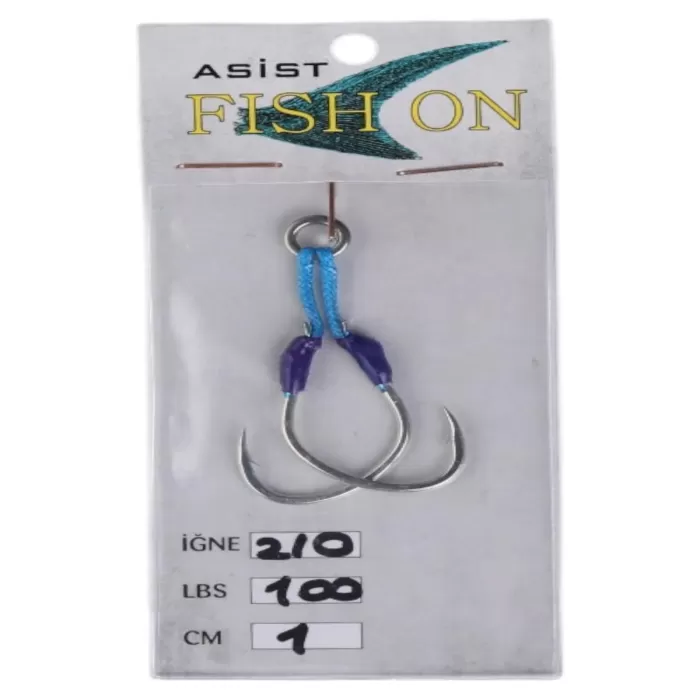 fish on asist iğne 2/0 numara iğne/1 cm /100 lb mor