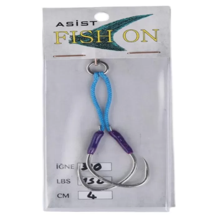 fish on asist iğne 3/0 numara iğne/4 cm /150 lb mor