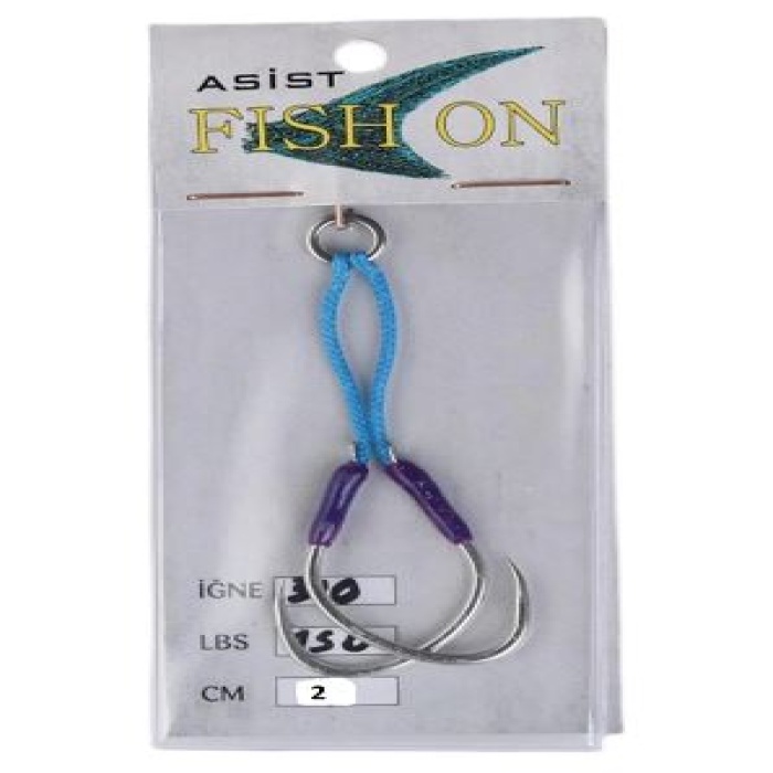 fish on asist iğne 3/0 numara iğne/2 cm /150 lb mor