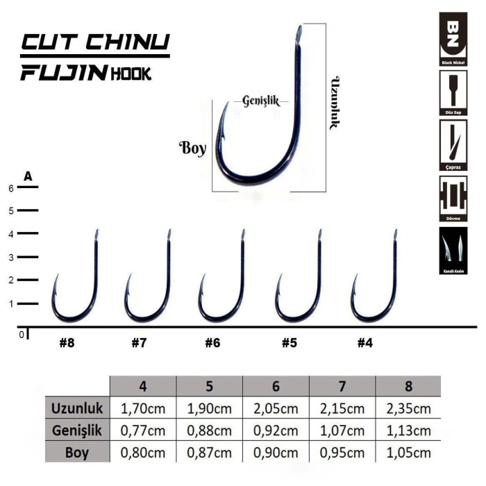 Fujin Cut Chinu Çapraz Deliksiz Olta Kancası #no:4