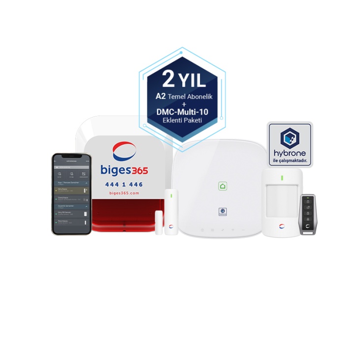 Biges Akıllı 4G Kablosuz Alarm Seti + 1 Yıl A2 Temel Paket + DMC MULTI 10 Paket Hediye