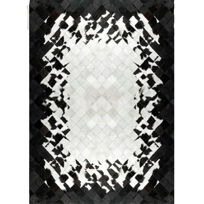 Barrio Rico %100 Doğal Dana Derisi Kaymaz Taban Premium Patchwork Halı - Siyah Beyaz