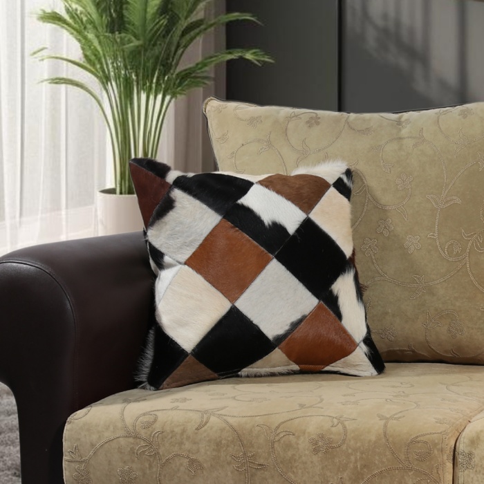 Barrio Rico Premium Dekoratif Patchwork Deri Kırlent Kılıfı/ev ve Ofis Için Gerçek Deri 45X45CM Kırlent Kılıfı