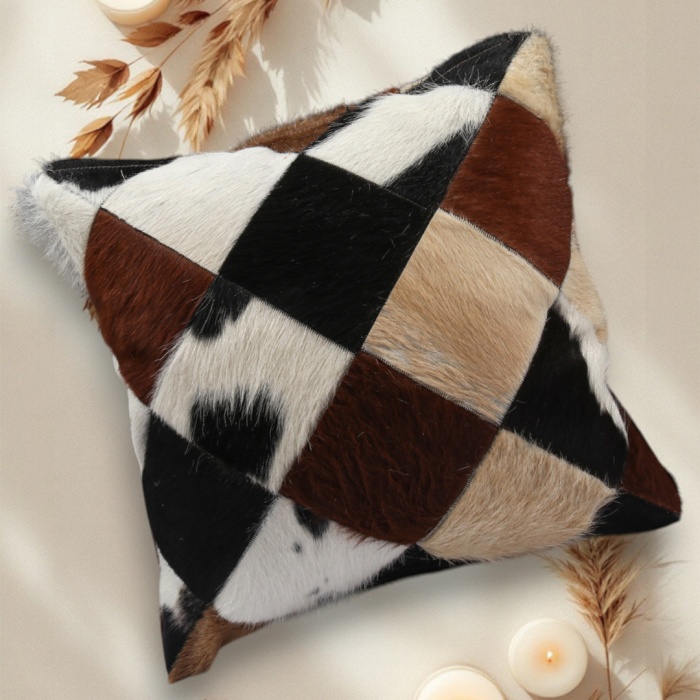 Barrio Rico Premium Dekoratif Patchwork Deri Kırlent Kılıfı/ev ve Ofis Için Gerçek Deri 45X45CM Kırlent Kılıfı