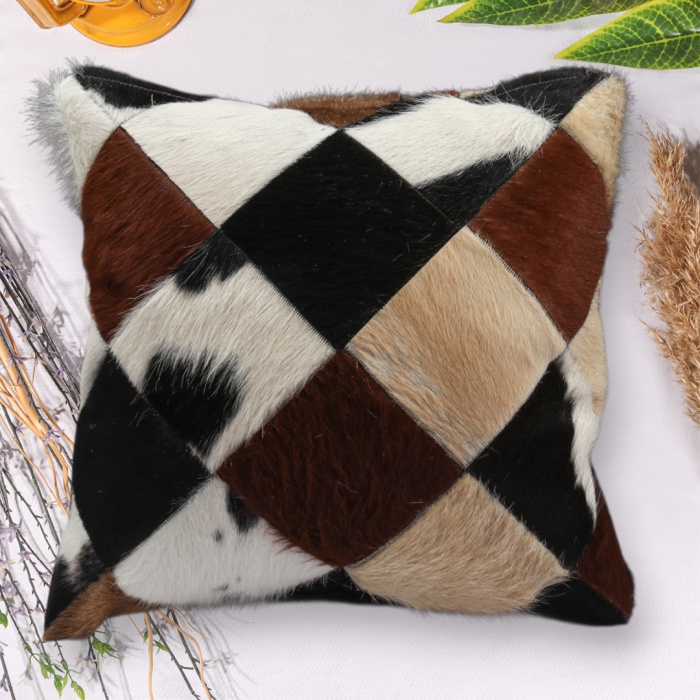 Barrio Rico Premium Dekoratif Patchwork Deri Kırlent Kılıfı/ev ve Ofis Için Gerçek Deri 45X45CM Kırlent Kılıfı