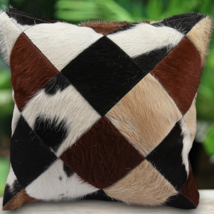 Barrio Rico Premium Dekoratif Patchwork Deri Kırlent Kılıfı/ev ve Ofis Için Gerçek Deri 45X45CM Kırlent Kılıfı