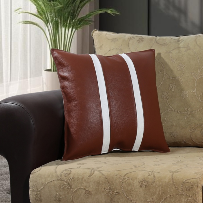 Barrio Rico Premium Çift Taraflı Taba Beyaz Deri Kırlent Kılıfı/ev ve Ofis Için 45X45CM Kırlent Kılıfı