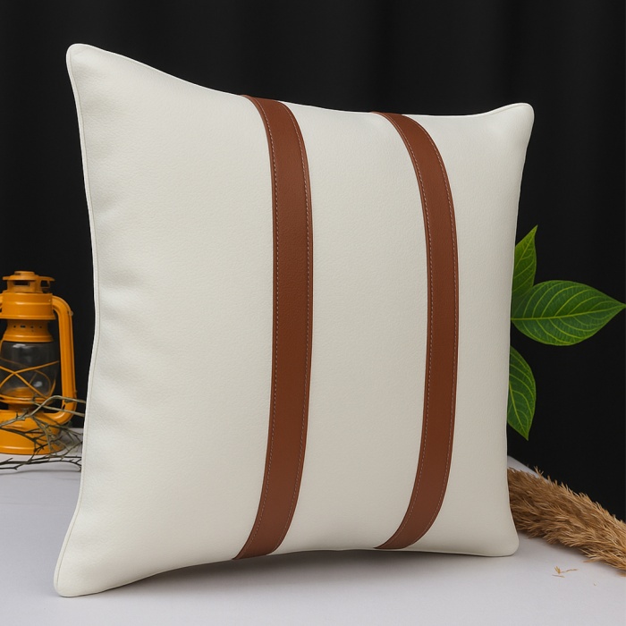 Barrio Rico Premium Çift Taraflı Taba Beyaz Deri Kırlent Kılıfı/ev ve Ofis Için 45X45CM Kırlent Kılıfı