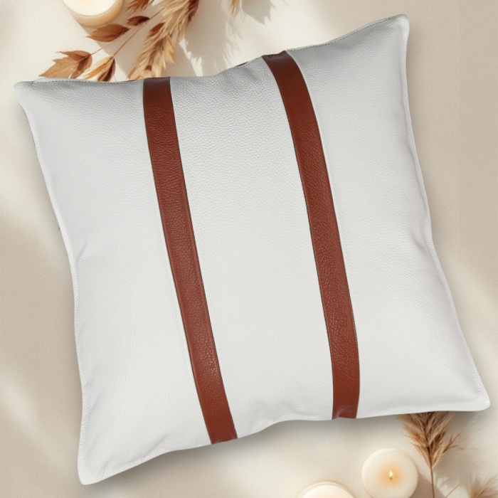 Barrio Rico Premium Çift Taraflı Taba Beyaz Deri Kırlent Kılıfı/ev ve Ofis Için 45X45CM Kırlent Kılıfı