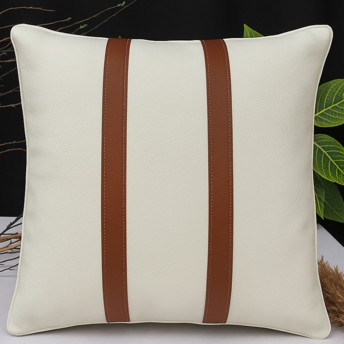 Barrio Rico Premium Çift Taraflı Taba Beyaz Deri Kırlent Kılıfı/ev ve Ofis Için 45X45CM Kırlent Kılıfı