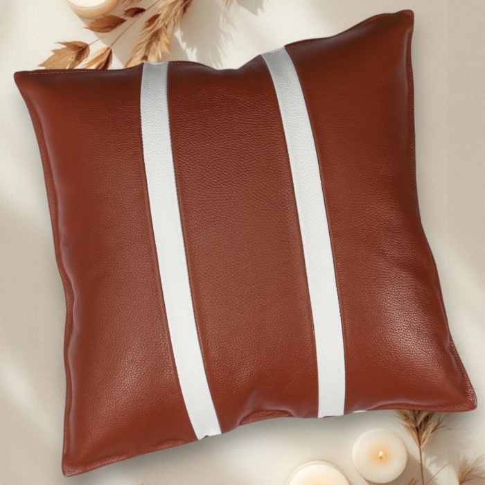 Barrio Rico Premium Çift Taraflı Taba Beyaz Deri Kırlent Kılıfı/ev ve Ofis Için 45X45CM Kırlent Kılıfı