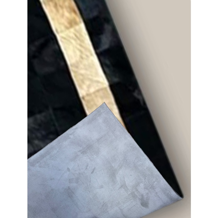 Barrio Rico %100 Doğal Dana Derisi Kaymaz Taban Premium Patchwork Halı - Siyah Gold