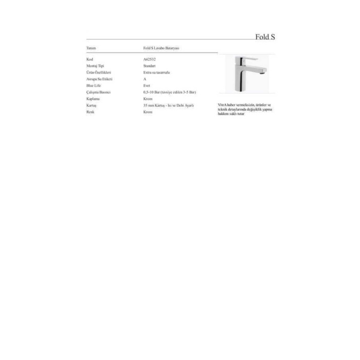 ARTEMA Fold S A42532 Lavabo Bataryası Krom