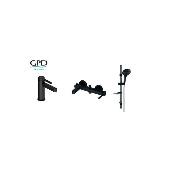 GPD Gildo 3 Parça Siyah Armatür Musluk Batarya Banyo Seti Mlb165-s Mbb165-s Dst57-s