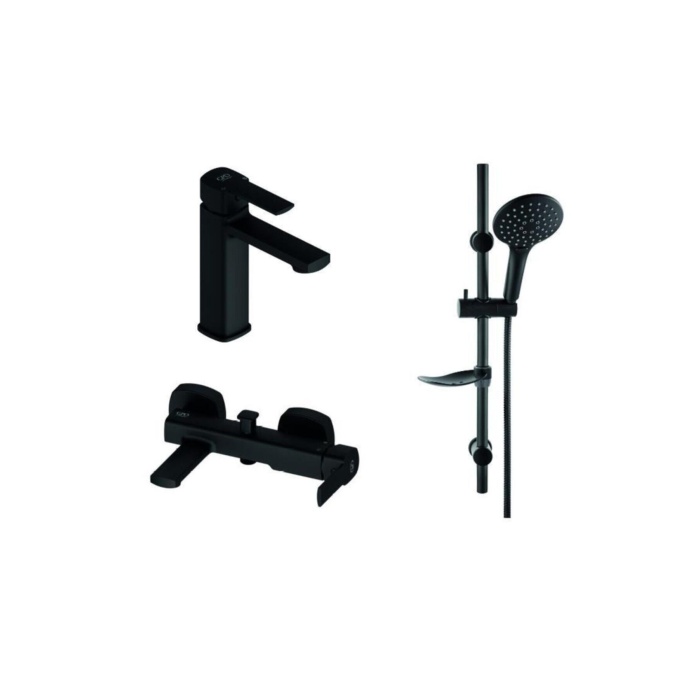 GPD PETRA Siyah Banyo Lavabo Sürgülü Duş Seti Mlb160-s-mbb160-s-dst57-s