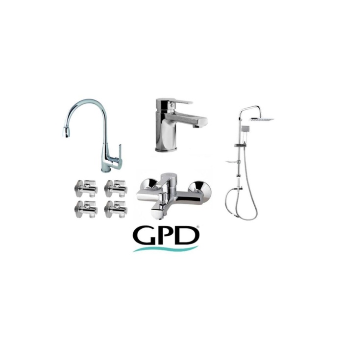 GPD Solus 8 Parça Krom Armatür Musluk Batarya Banyo Seti Mte55-mbb55-mlb55-dst19-3-fkm01
