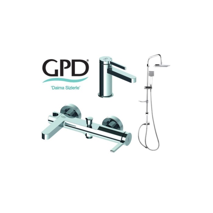 GPD Gildo 3 Parça Krom Armatür Dual Çatallı Musluk Batarya Banyo Seti Mlb165 Mbb165 Dst19-3