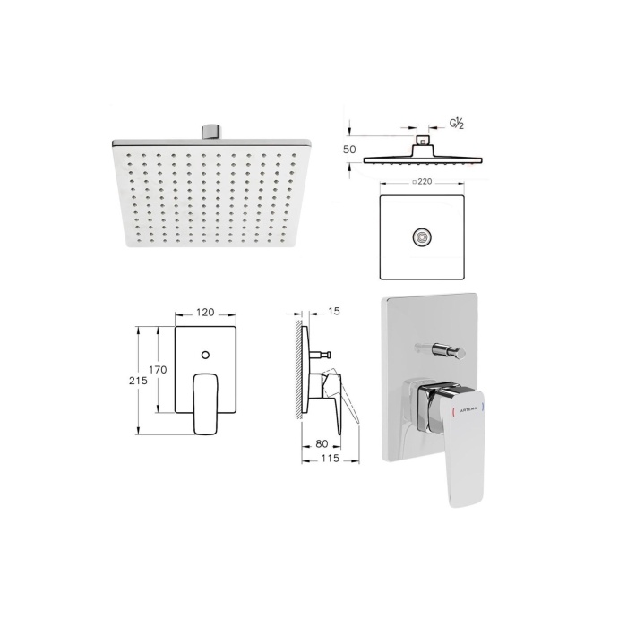 ARTEMA A49280 Root Square Ankastre Banyo Seti